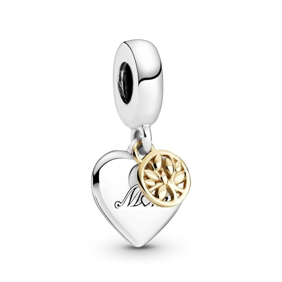 Charms Joyas Pandora | Charm Colgante De Dos Tonos Arbol De Familia Y Corazon