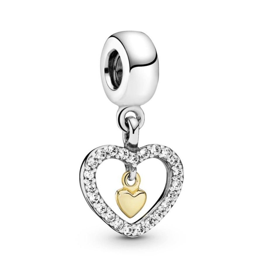 Charms Joyas Pandora | Charm Colgante Corazon Doble Resplandeciente Dos Tonos