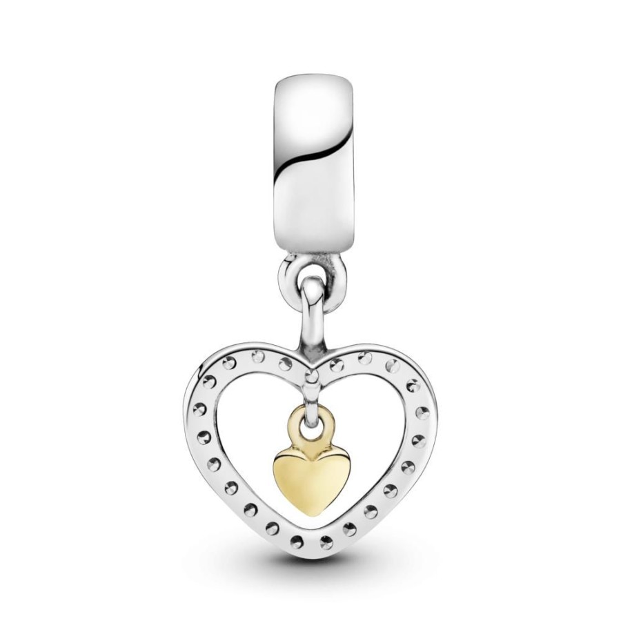 Charms Joyas Pandora | Charm Colgante Corazon Doble Resplandeciente Dos Tonos