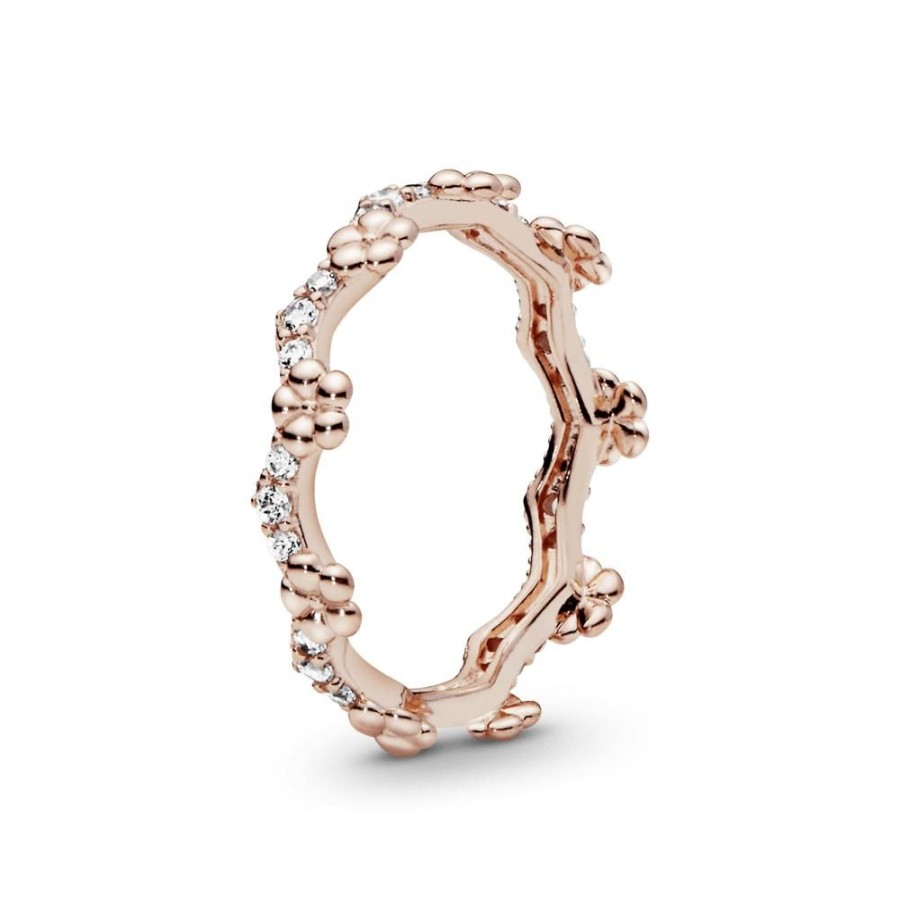 Anillos Joyas Pandora | Anillo Corona De Flores Recubrimiento En Oro Rosa De 14K