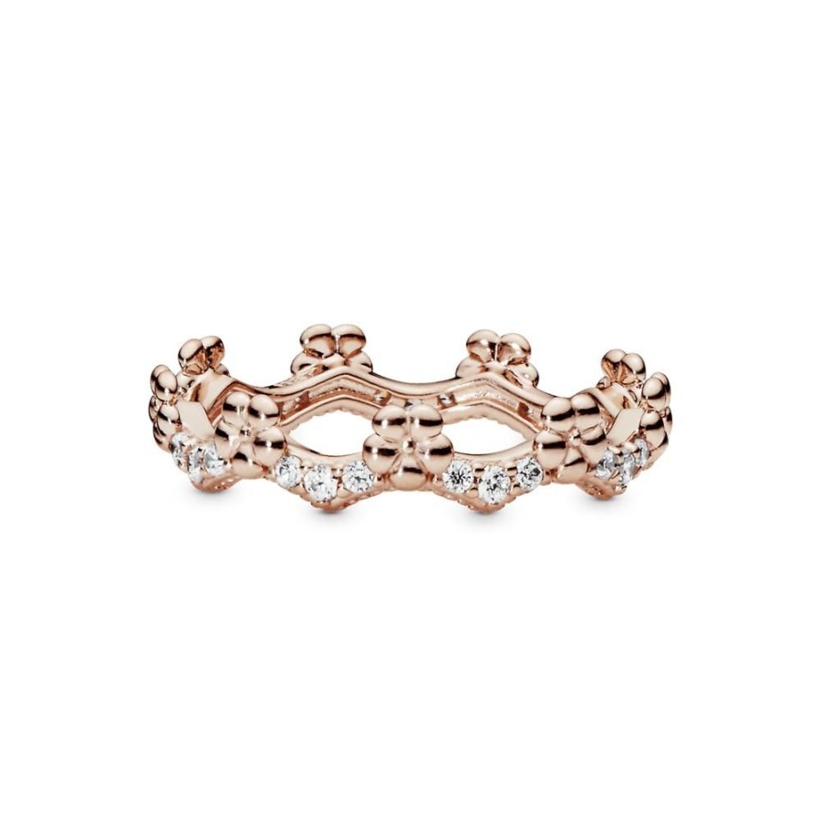 Anillos Joyas Pandora | Anillo Corona De Flores Recubrimiento En Oro Rosa De 14K