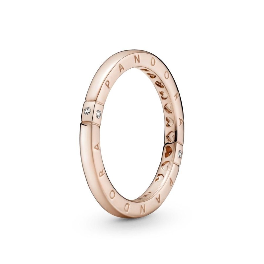 Anillos Joyas Pandora | Anillo Con Logotipo Y Corazones Recubrimiento En Oro Rosa De 14K