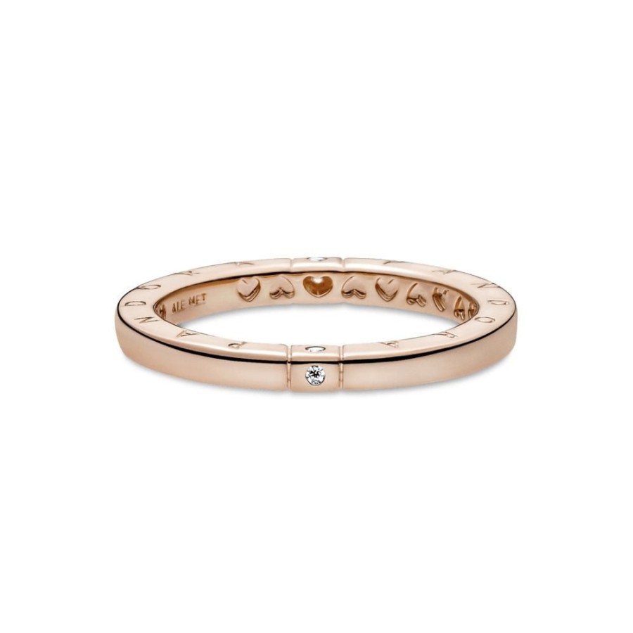 Anillos Joyas Pandora | Anillo Con Logotipo Y Corazones Recubrimiento En Oro Rosa De 14K