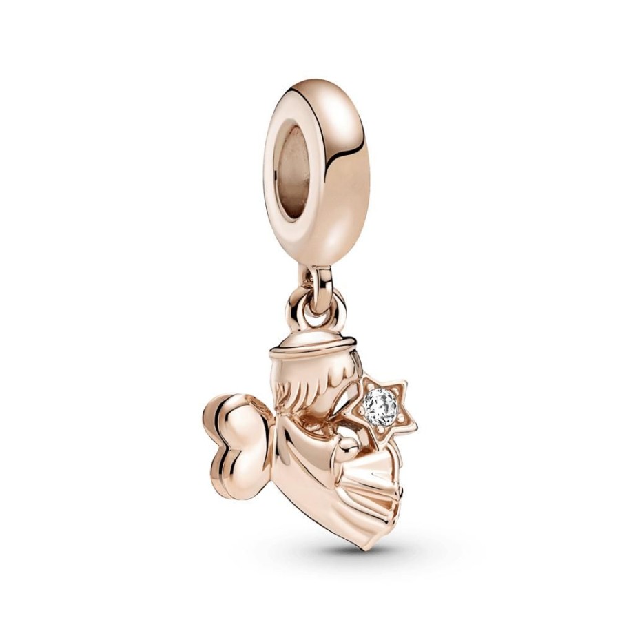 Charms Joyas Pandora | Charm Colgante Con Recubrimiento En Oro De 14K Angel Con Alas De Corazon