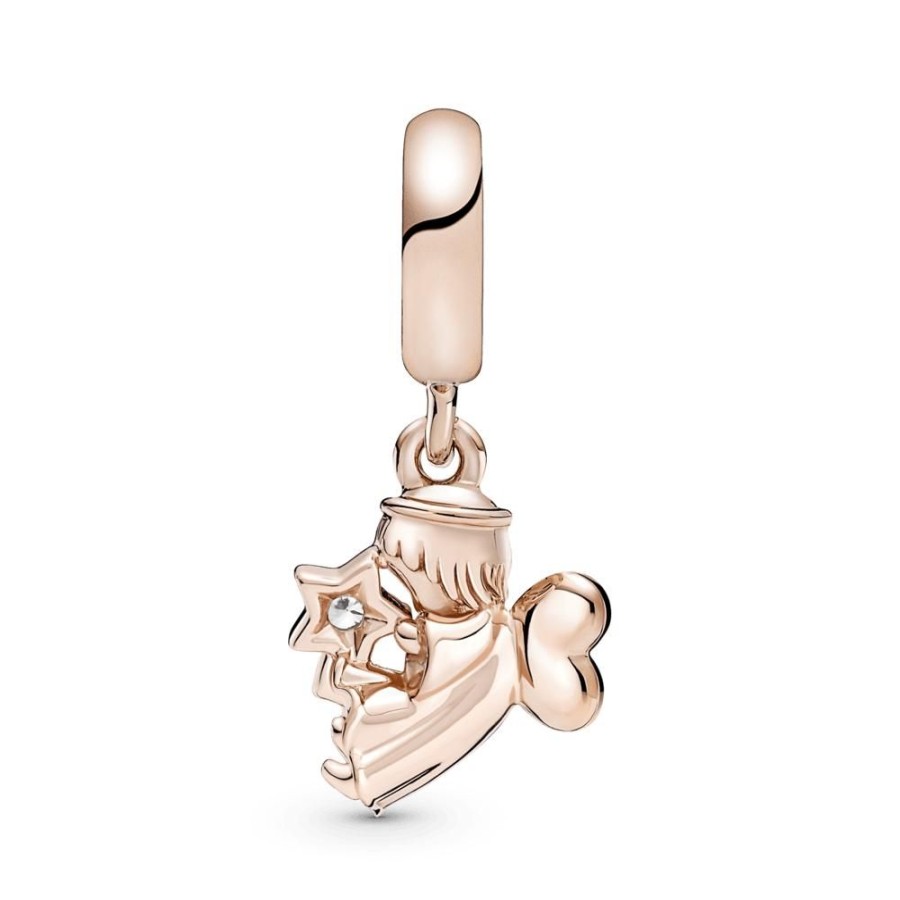 Charms Joyas Pandora | Charm Colgante Con Recubrimiento En Oro De 14K Angel Con Alas De Corazon