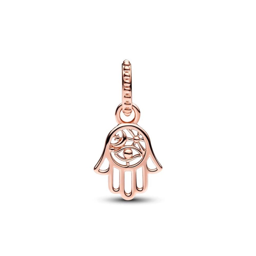 Charms Joyas Pandora | Charm Colgante Mano Hamsa Protectora Recubrimiento En Oro Rosa De 14K