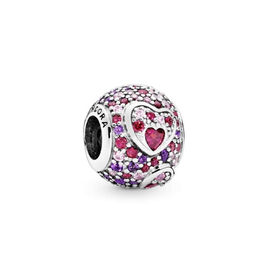 Charms Joyas Pandora | Charm De Pave Corazones Asimetricos