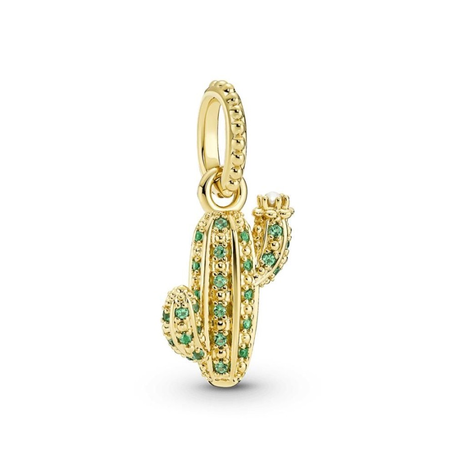 Collares Y Dijes Joyas Pandora | Colgante Cactus Del Desierto Resplandeciente Recubrimiento En Oro 14K