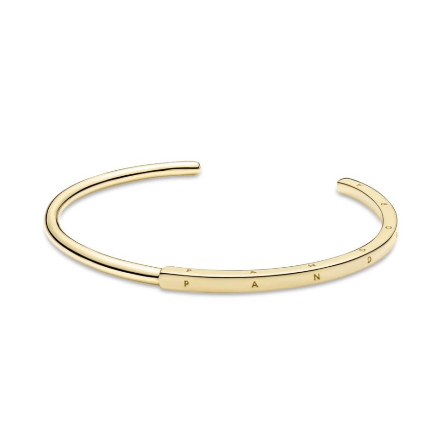 Brazaletes Joyas Pandora | Brazalete Rigido I-D Pandora Signature Recubrimiento En Oro De 14K