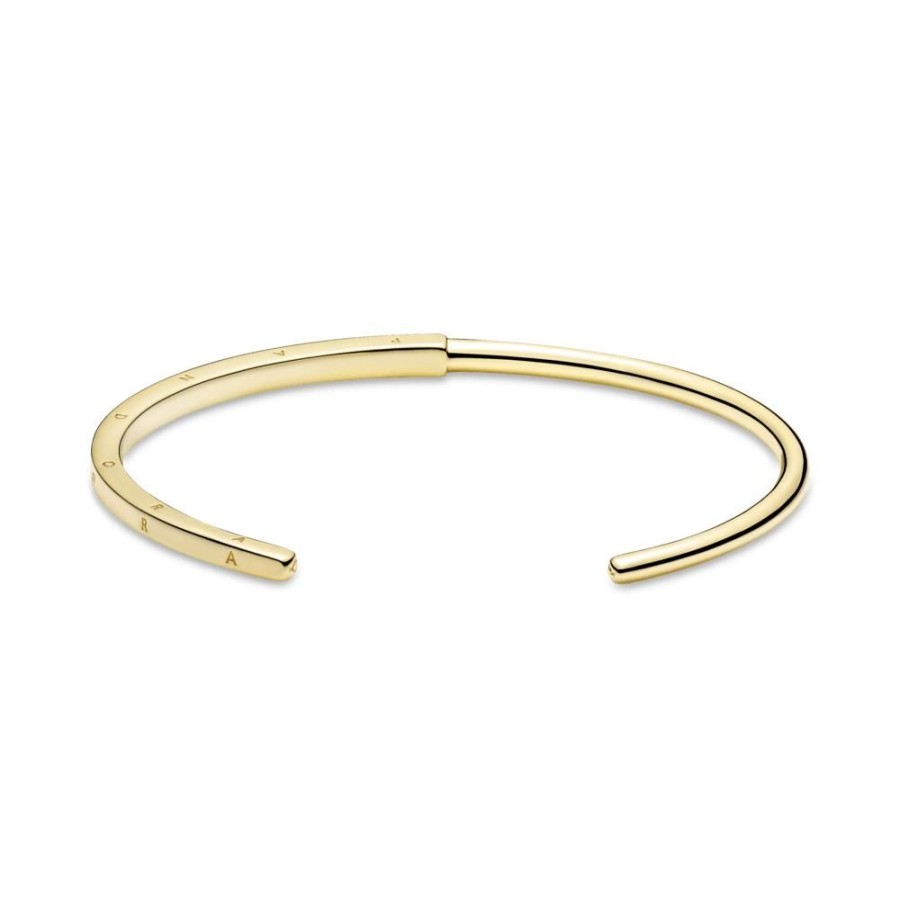 Brazaletes Joyas Pandora | Brazalete Rigido I-D Pandora Signature Recubrimiento En Oro De 14K