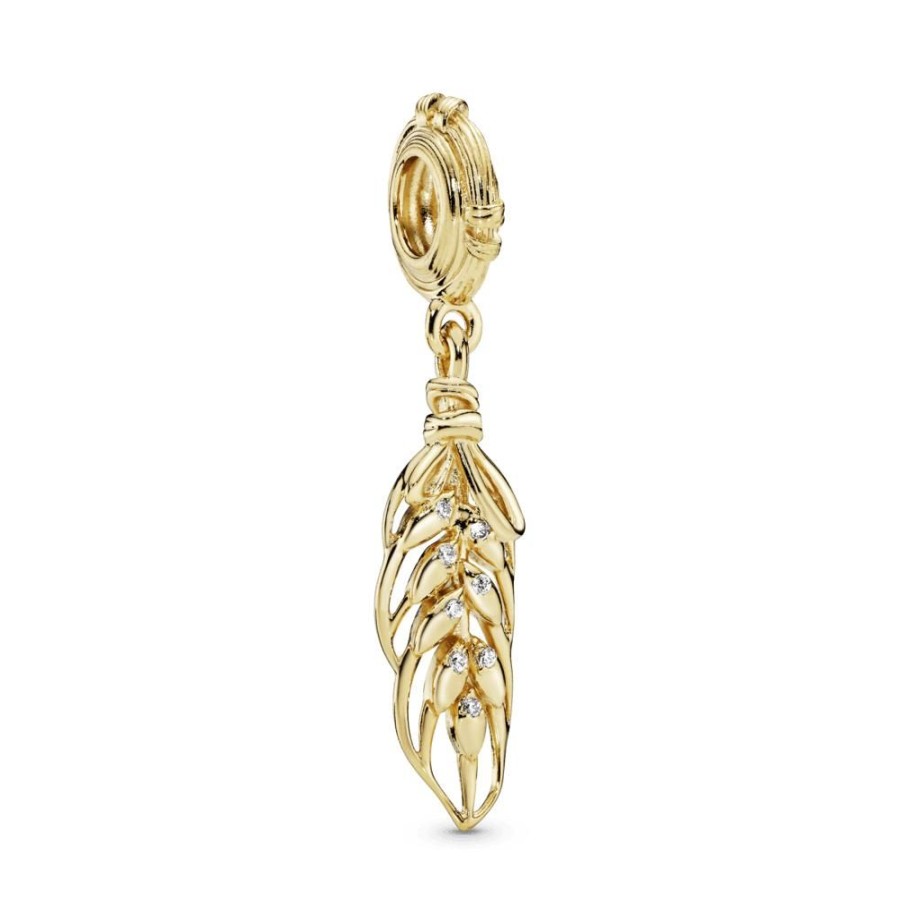 Charms Joyas Pandora | Charm Colgante Recubrimiento En Oro De 14K Colgante Grano De Trigo