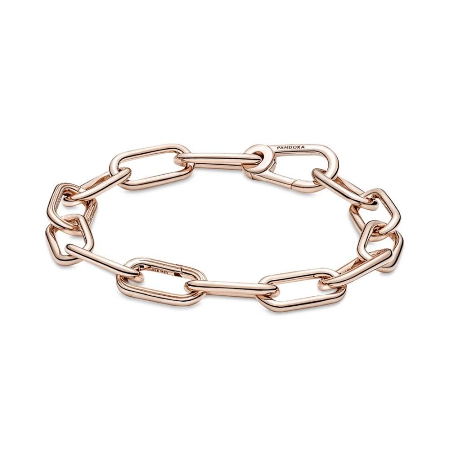 Brazaletes Joyas Pandora | Brazalete De Cadena De Eslabones Tres Conectores Recubrimiento En Oro Rosa De 14K Pandora Me