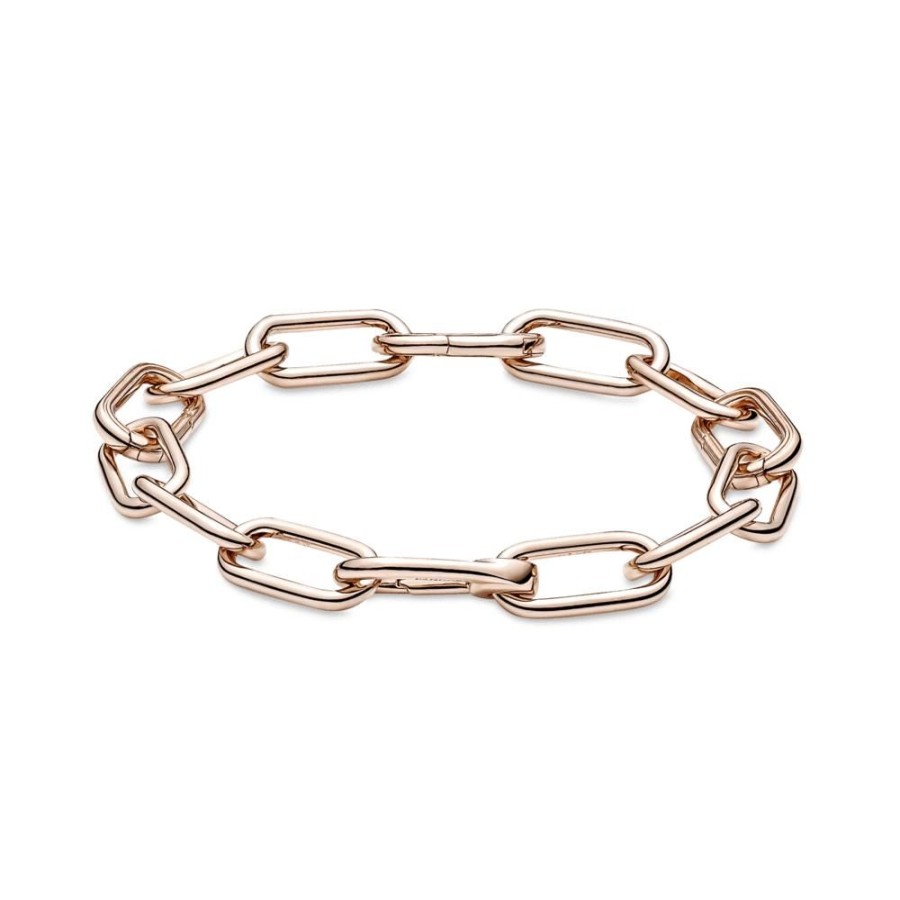 Brazaletes Joyas Pandora | Brazalete De Cadena De Eslabones Tres Conectores Recubrimiento En Oro Rosa De 14K Pandora Me