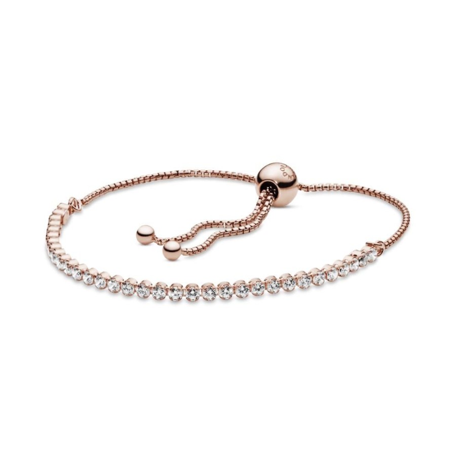 Brazaletes Joyas Pandora | Brazalete De Tenis Deslizante Recubrimiento En Oro Rosa De 14K