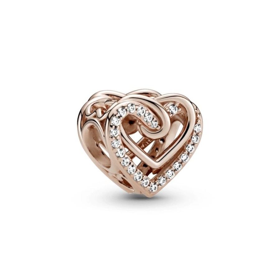 Charms Joyas Pandora | Charm Corazones Entrelazados Resplandecientes Recubrimiento En Oro Rosa De 14K