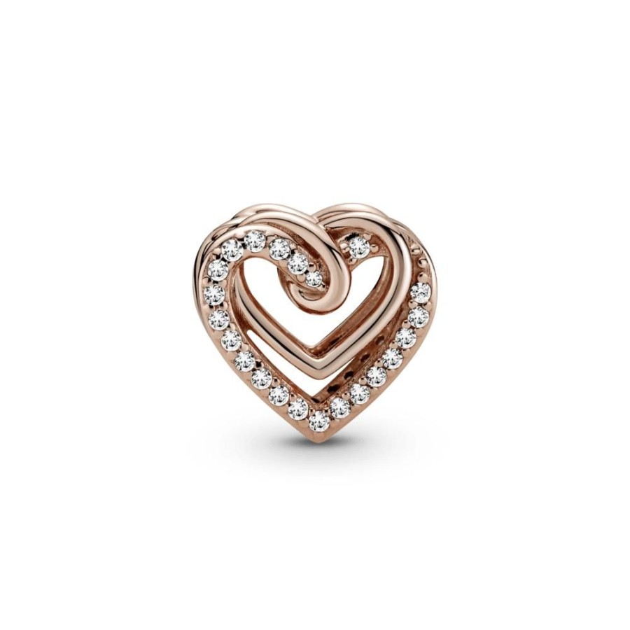 Charms Joyas Pandora | Charm Corazones Entrelazados Resplandecientes Recubrimiento En Oro Rosa De 14K