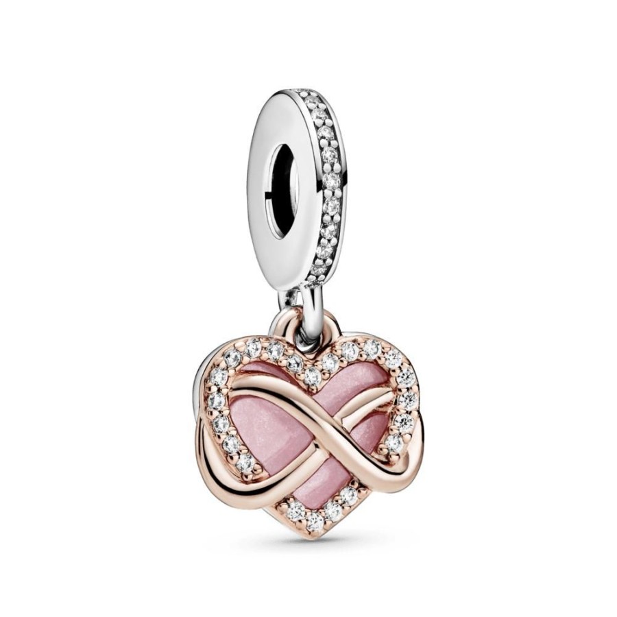 Charms Joyas Pandora | Charm Colgante Corazon Con Infinito Resplandeciente Recubrimiento En Oro Rosa De 14K