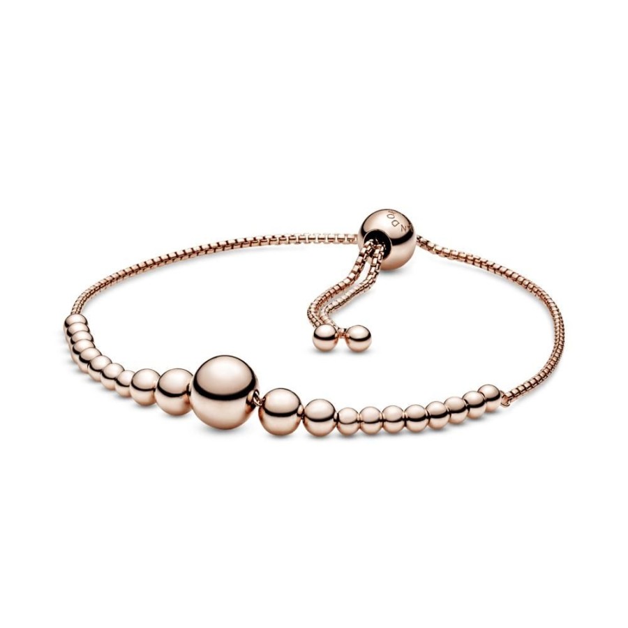 Brazaletes Joyas Pandora | Brazalete Deslizante Sarta De Cuentas Recubrimiento En Oro Rosa De 14K