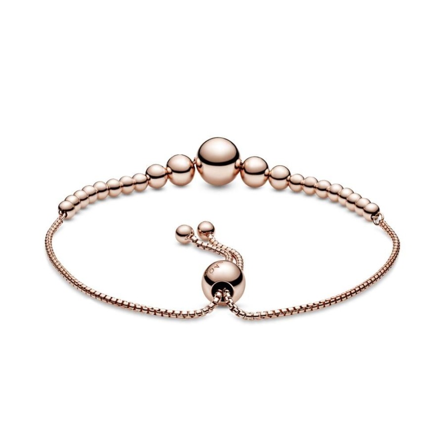 Brazaletes Joyas Pandora | Brazalete Deslizante Sarta De Cuentas Recubrimiento En Oro Rosa De 14K