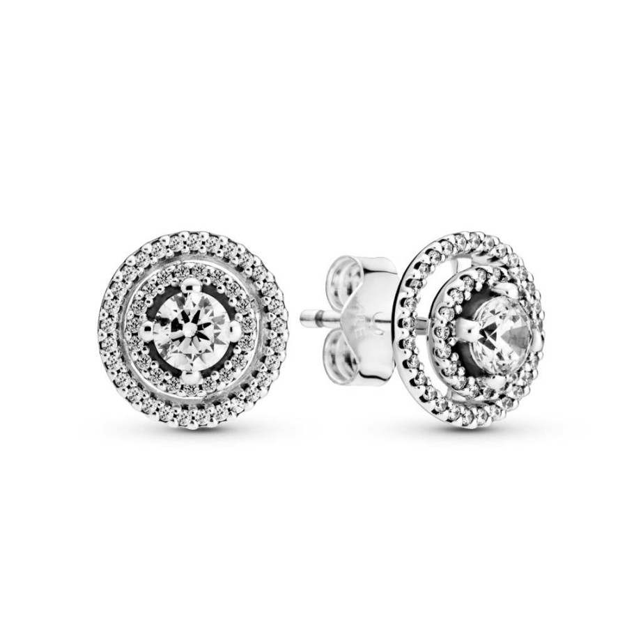 Aretes Joyas Pandora | Aretes De Boton Halo Doble Reluciente