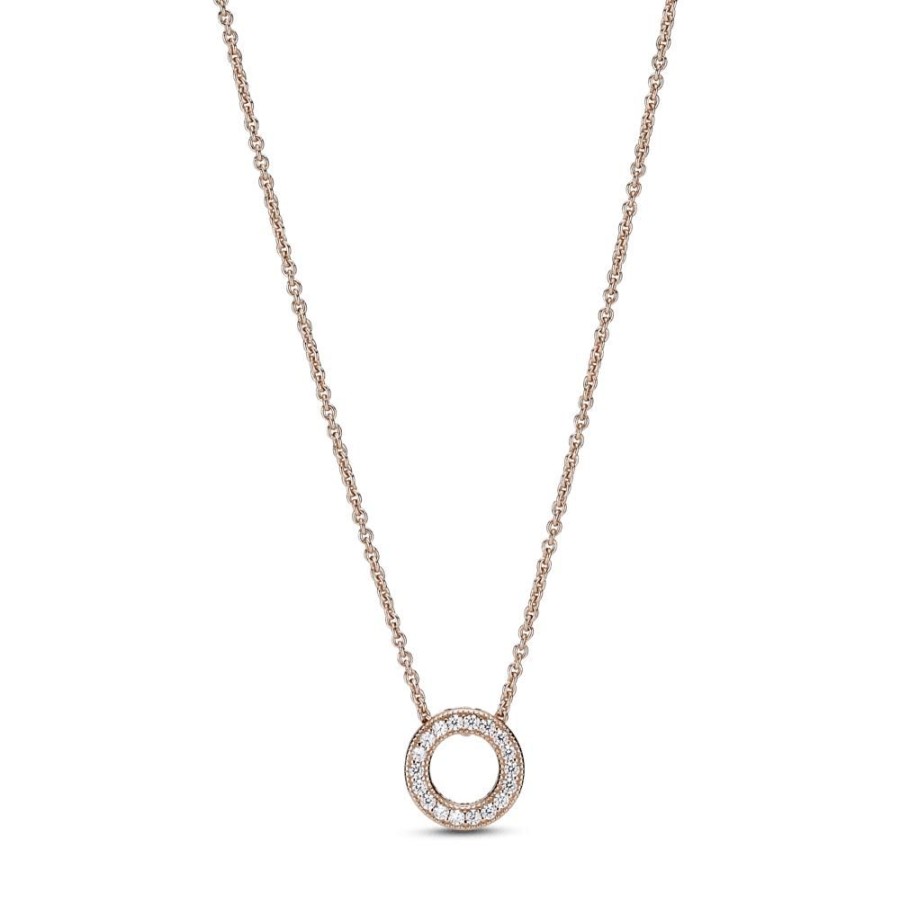 Collares Y Dijes Joyas Pandora | Collar Collier Circulo De Pave Con Logotipo Pandora Pandora Plata Esterlina