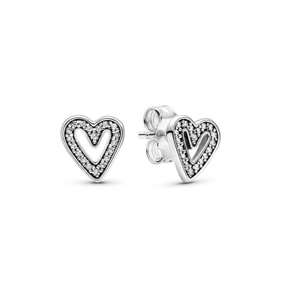 Aretes Joyas Pandora | Aretes De Boton Corazon Diseno Libre Resplandeciente