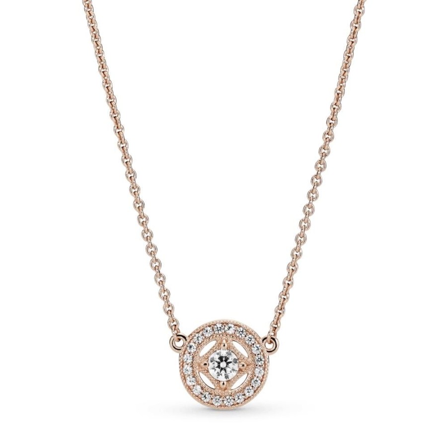 Collares Y Dijes Joyas Pandora | Collar Circulo Clasico Recubrimiento En Oro Rosa De 14K