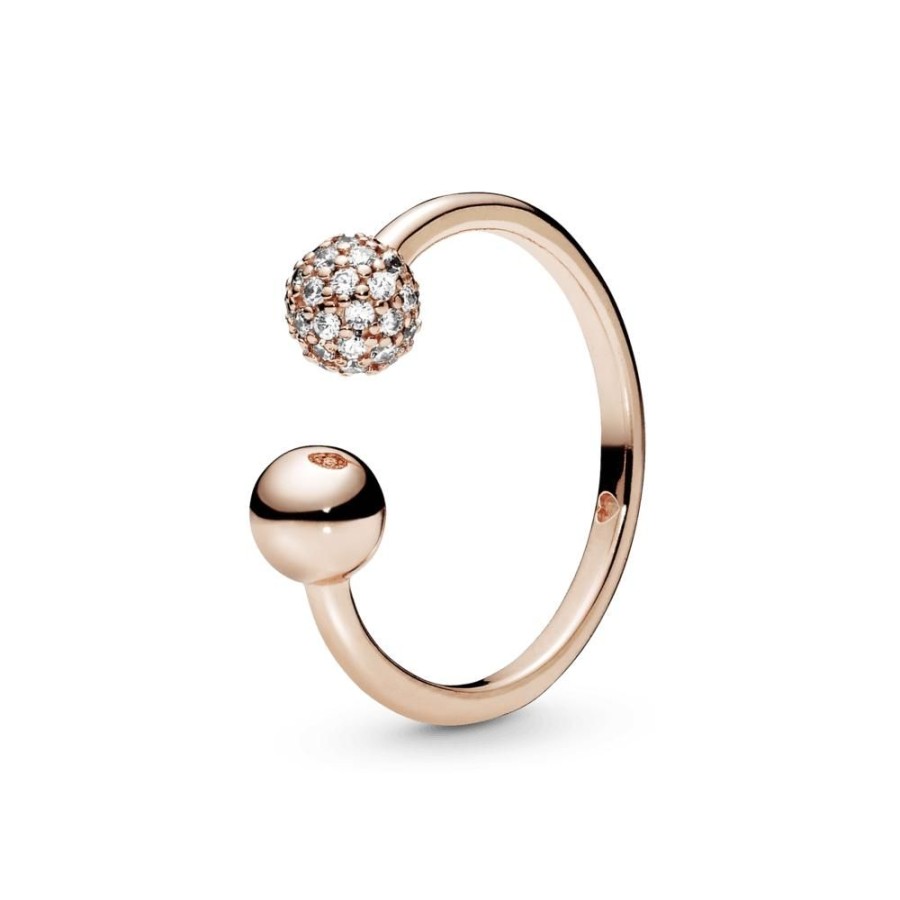 Anillos Joyas Pandora | Anillo Abierto Pulido Con Pave Recubrimiento En Oro Rosa De 14K