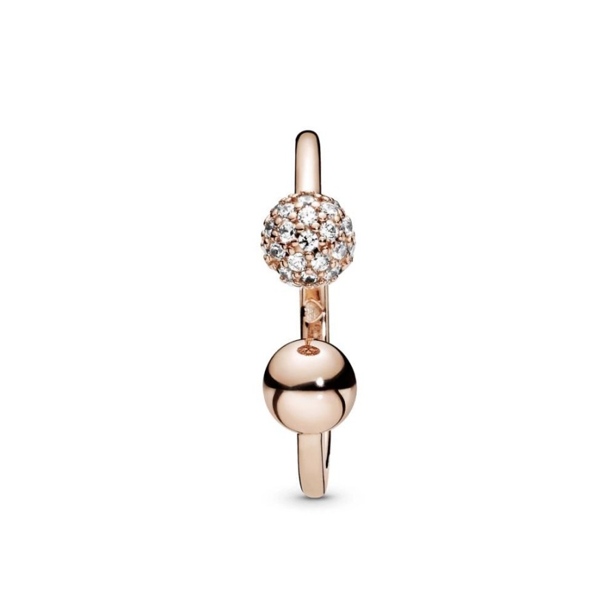 Anillos Joyas Pandora | Anillo Abierto Pulido Con Pave Recubrimiento En Oro Rosa De 14K