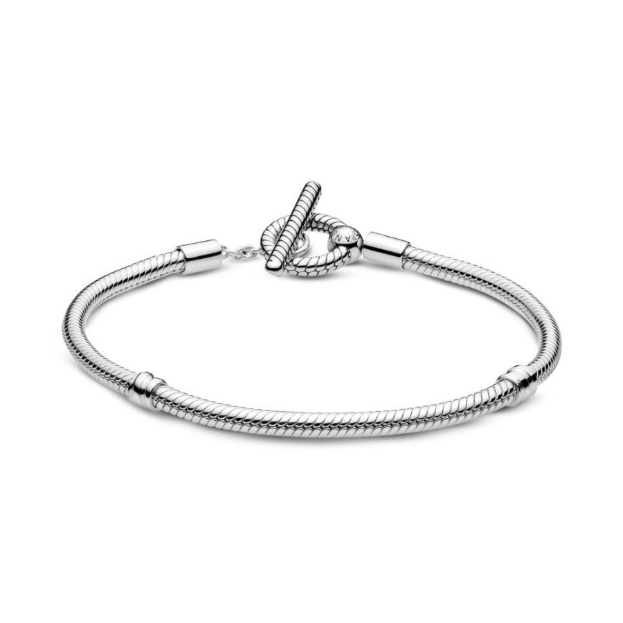 Brazaletes Joyas Pandora | Brazalete Cadena De Serpiente Con Barra T Pandora Moments