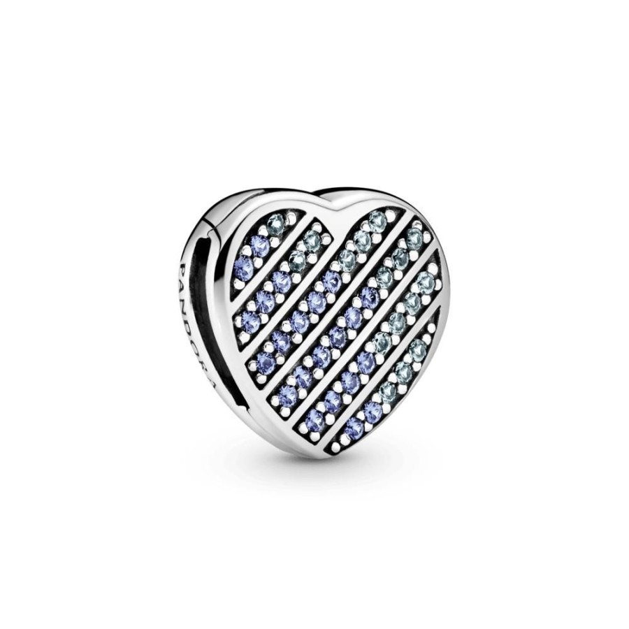 Charms Joyas Pandora | Clip Corazon De Pave Azul