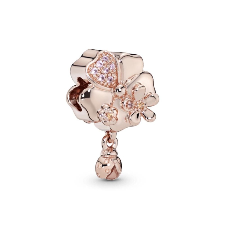 Charms Joyas Pandora | Charm Colgante De Pave Flor Y Mariquita