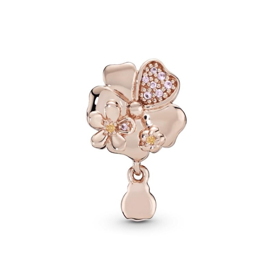 Charms Joyas Pandora | Charm Colgante De Pave Flor Y Mariquita