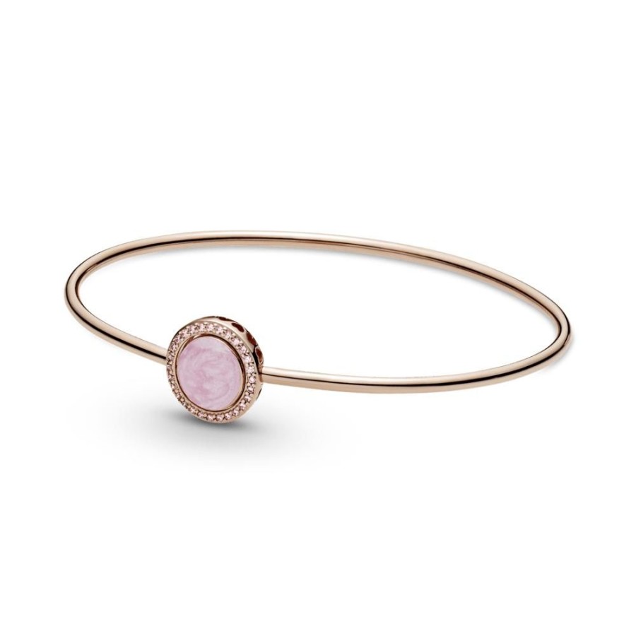 Brazaletes Joyas Pandora | Brazalete Rigido Remolino Rosa Recubrimiento En Oro Rosa De 14K