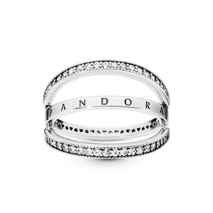 Anillos Joyas Pandora | Anillo Con Corazones Y Logotipo De Pandora Signature