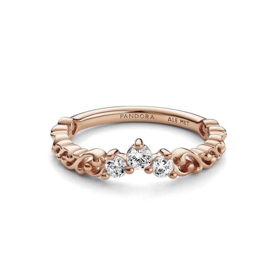 Anillos Joyas Pandora | Anillo Tiara Remolino Real Recubrimiento En Oro Rosa De 14K