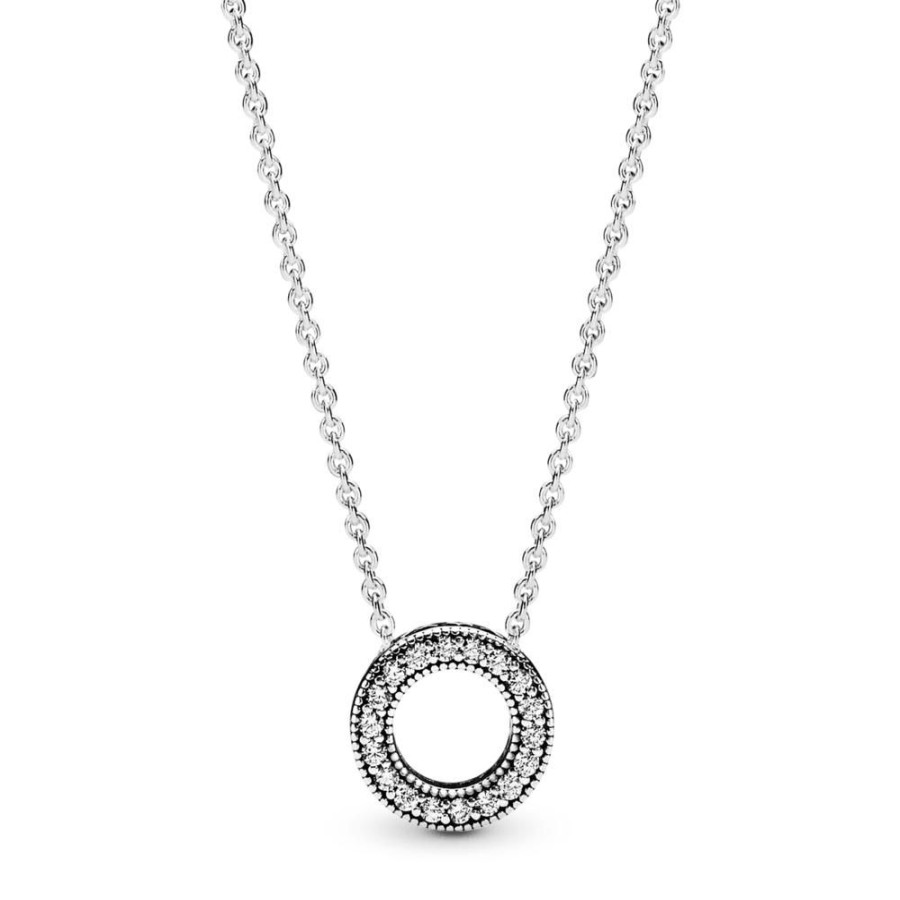 Collares Y Dijes Joyas Pandora | Collar Collier Circulo De Pave Con Logotipo Pandora