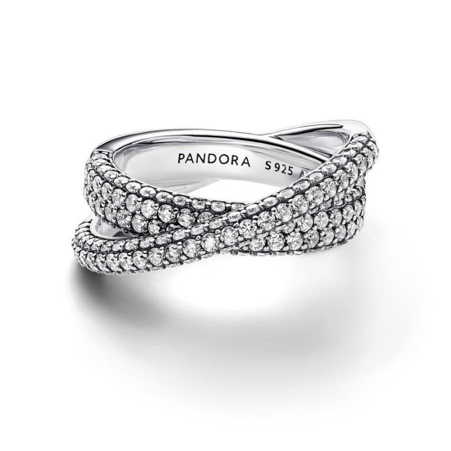 Anillos Joyas Pandora | Anillo Doble Cruzado En Pave De Pandora Timeless