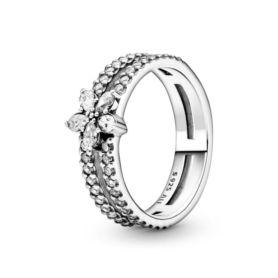 Anillos Joyas Pandora | Anillo Doble Con Copo De Nieve Brillante