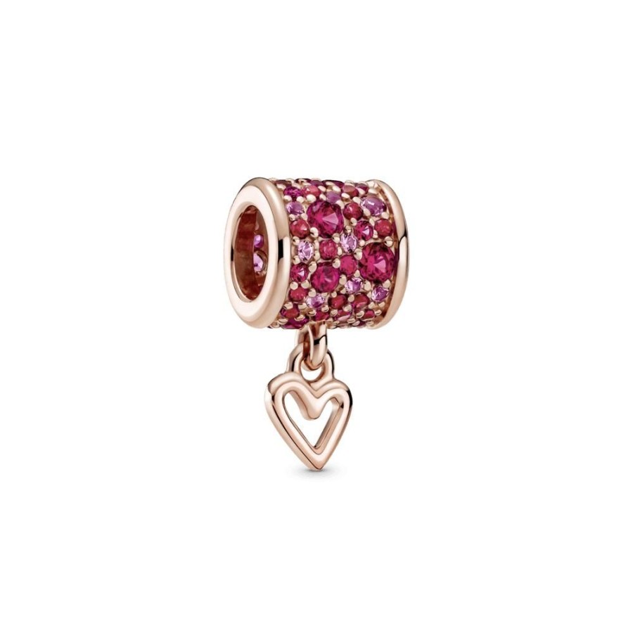 Charms Joyas Pandora | Charm Corazon De Diseno Libre Y Barril Con Pave Recubrimiento En Oro Rosa De 14K