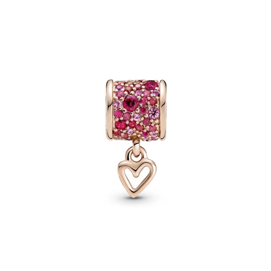 Charms Joyas Pandora | Charm Corazon De Diseno Libre Y Barril Con Pave Recubrimiento En Oro Rosa De 14K