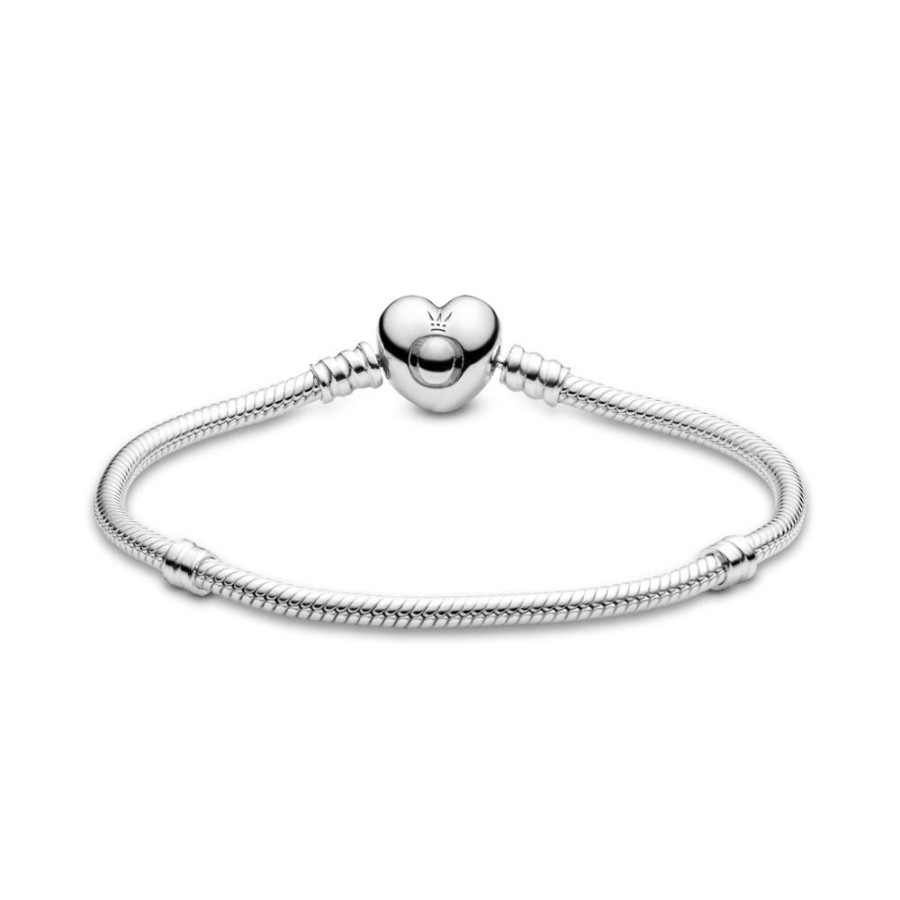 Brazaletes Joyas Pandora | Brazalete Pandora Moments Cadena De Serpiente Con Broche De Corazon Plata