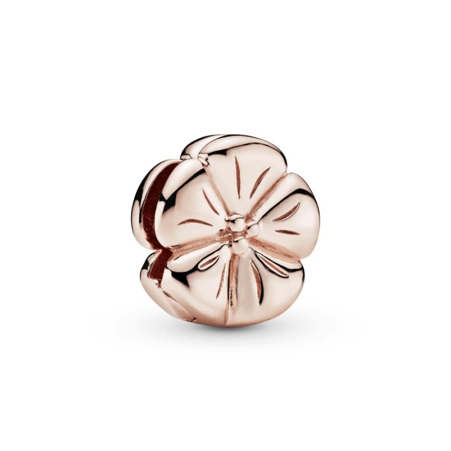 Charms Joyas Pandora | Charm Sujetador Flor Pulida Recubrimiento En Oro Rosa De 14K Reflexions