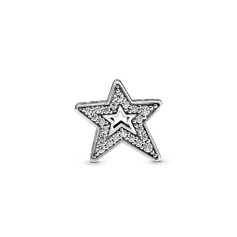 Charms Joyas Pandora | Charm En Plata De Ley Estrella Asimetrica Brillante