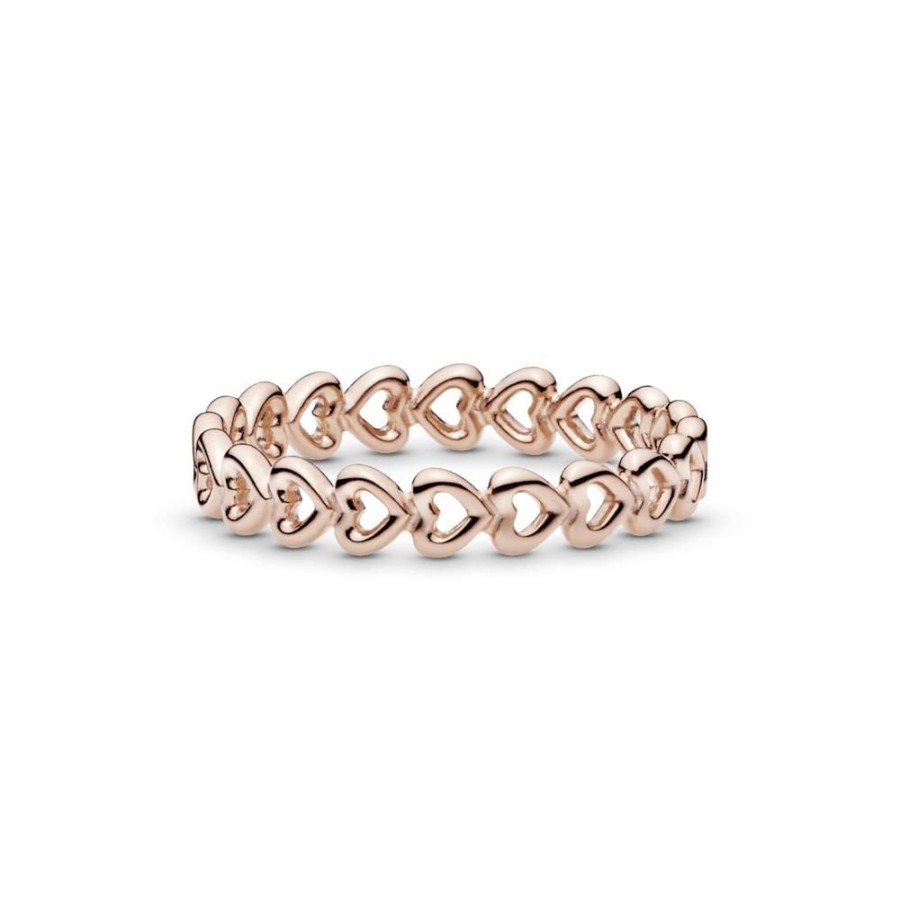 Anillos Joyas Pandora | Anillo Banda De Corazones Recubrimiento En Oro Rosa De 14K