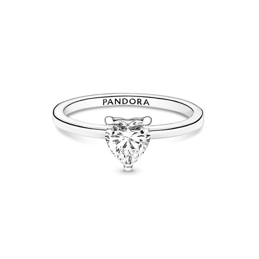 Anillos Joyas Pandora | Anillo Solitario Corazon Resplandeciente