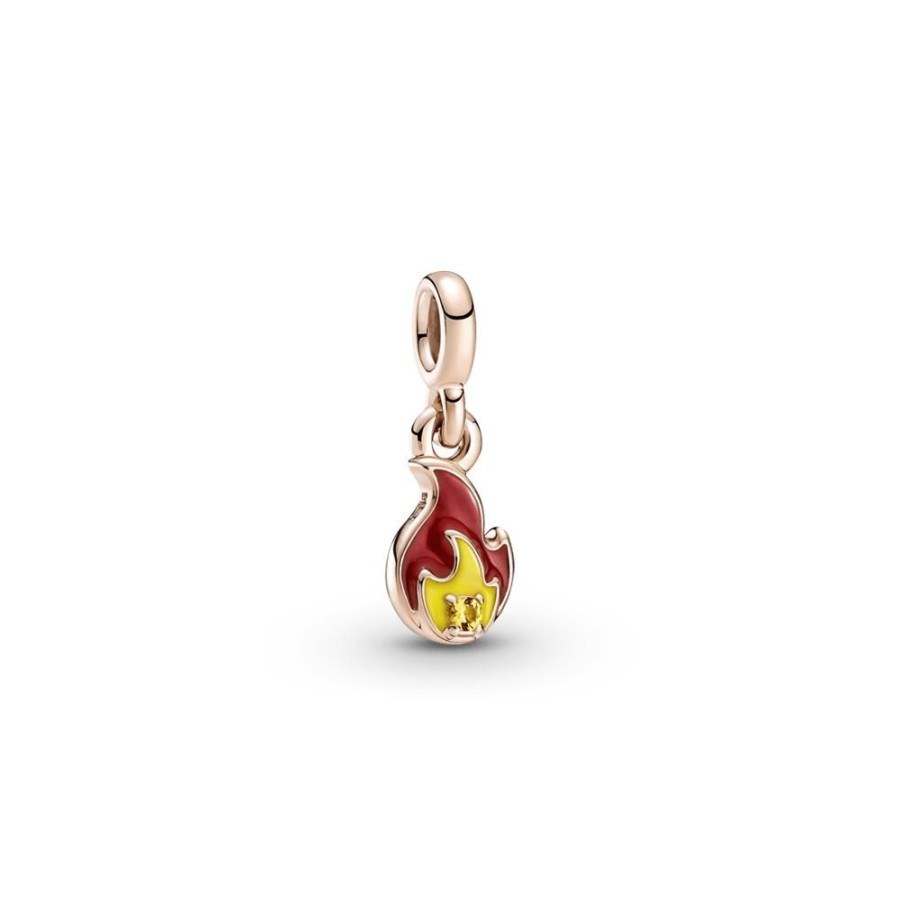 Charms Joyas Pandora | Mini Colgante Flama Llameante Recubrimiento En Oro Rosa De 14K Pandora Me