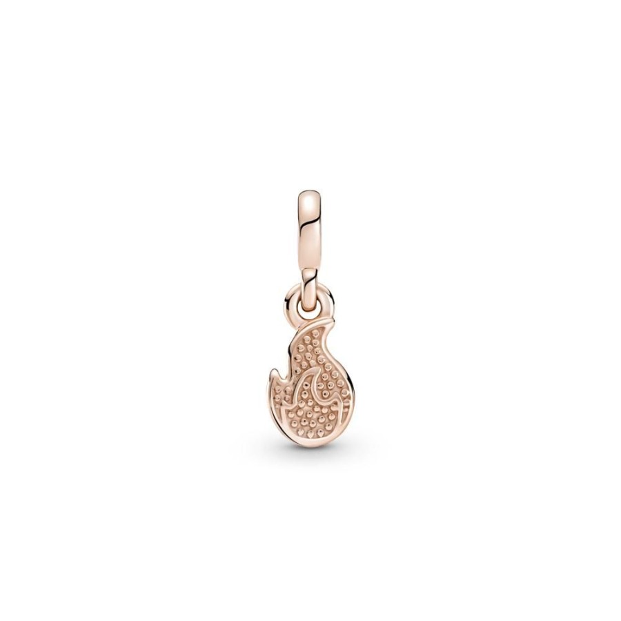 Charms Joyas Pandora | Mini Colgante Flama Llameante Recubrimiento En Oro Rosa De 14K Pandora Me