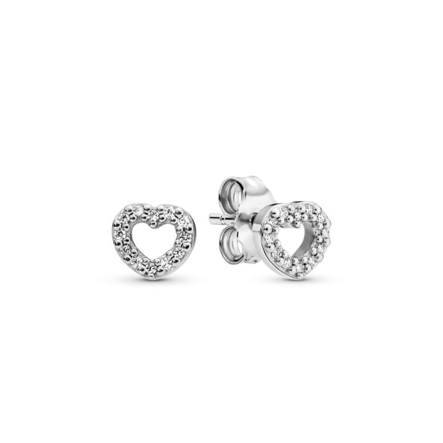 Aretes Joyas Pandora | Aretes De Boton Corazon Abierto