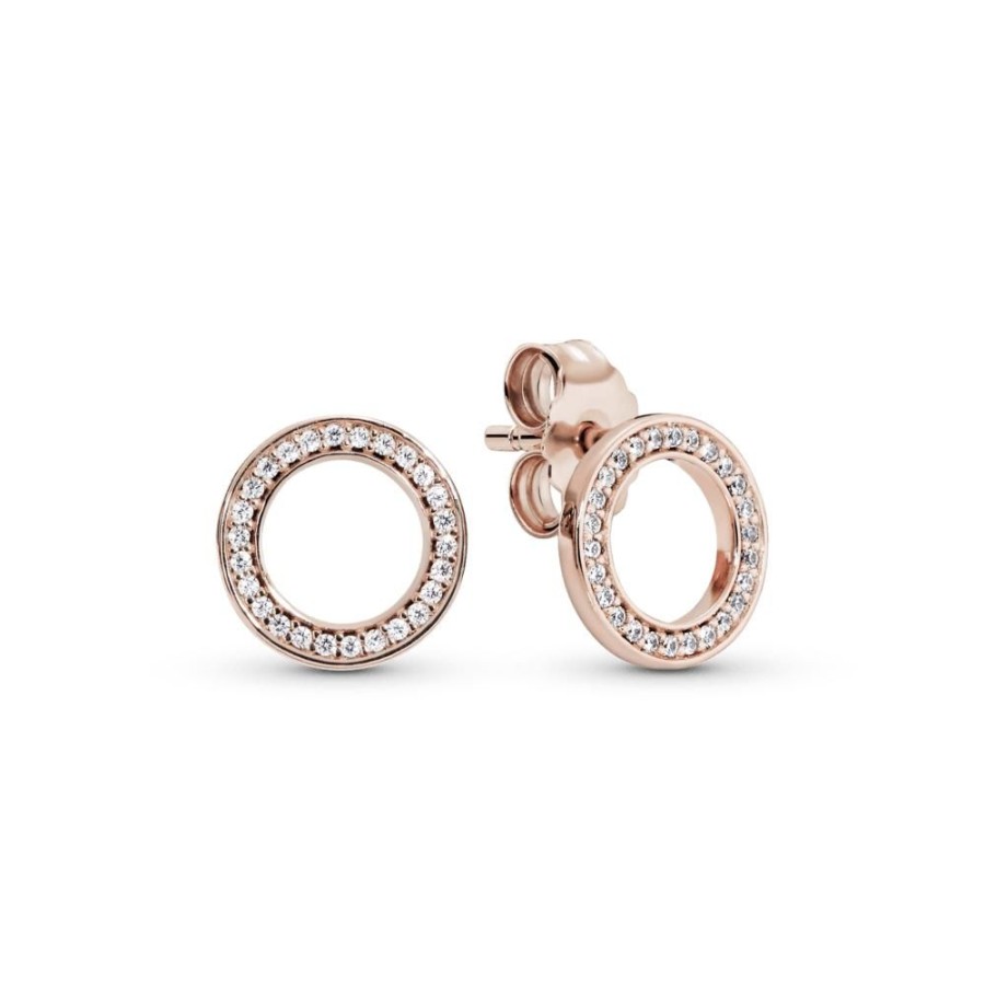 Aretes Joyas Pandora | Aretes De Boton Circulo Reluciente Recubrimiento En Oro Rosa De 14K